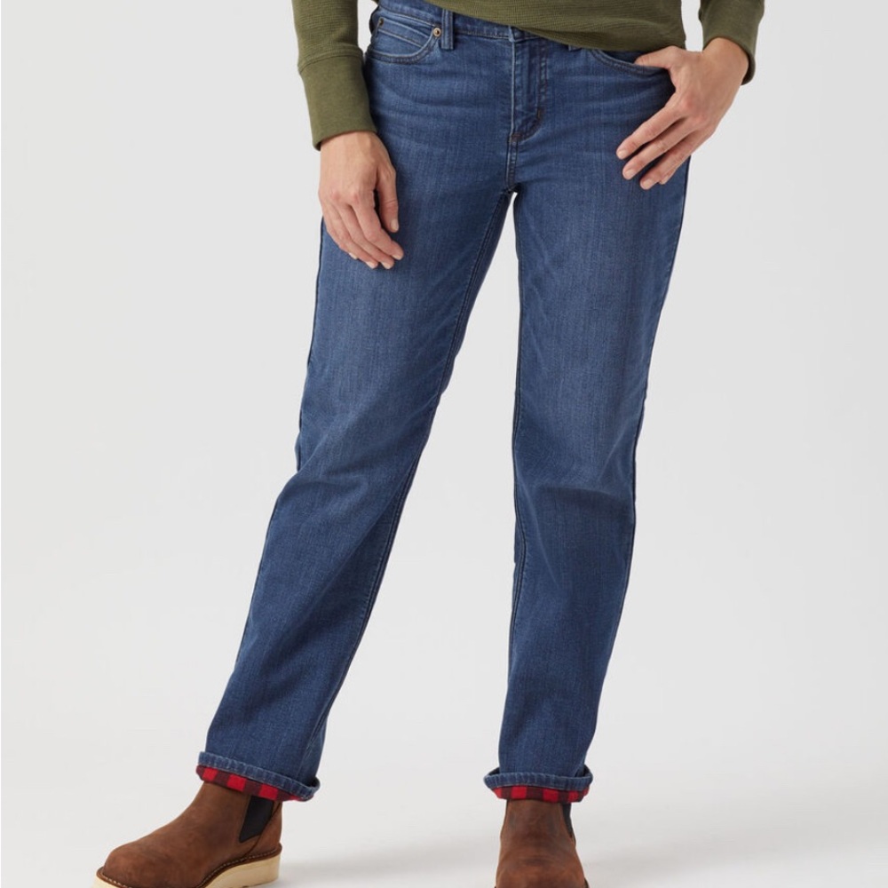 NWT Duluth Classic Straight Legged Jeans with Black & Red Buffalo Check Lining